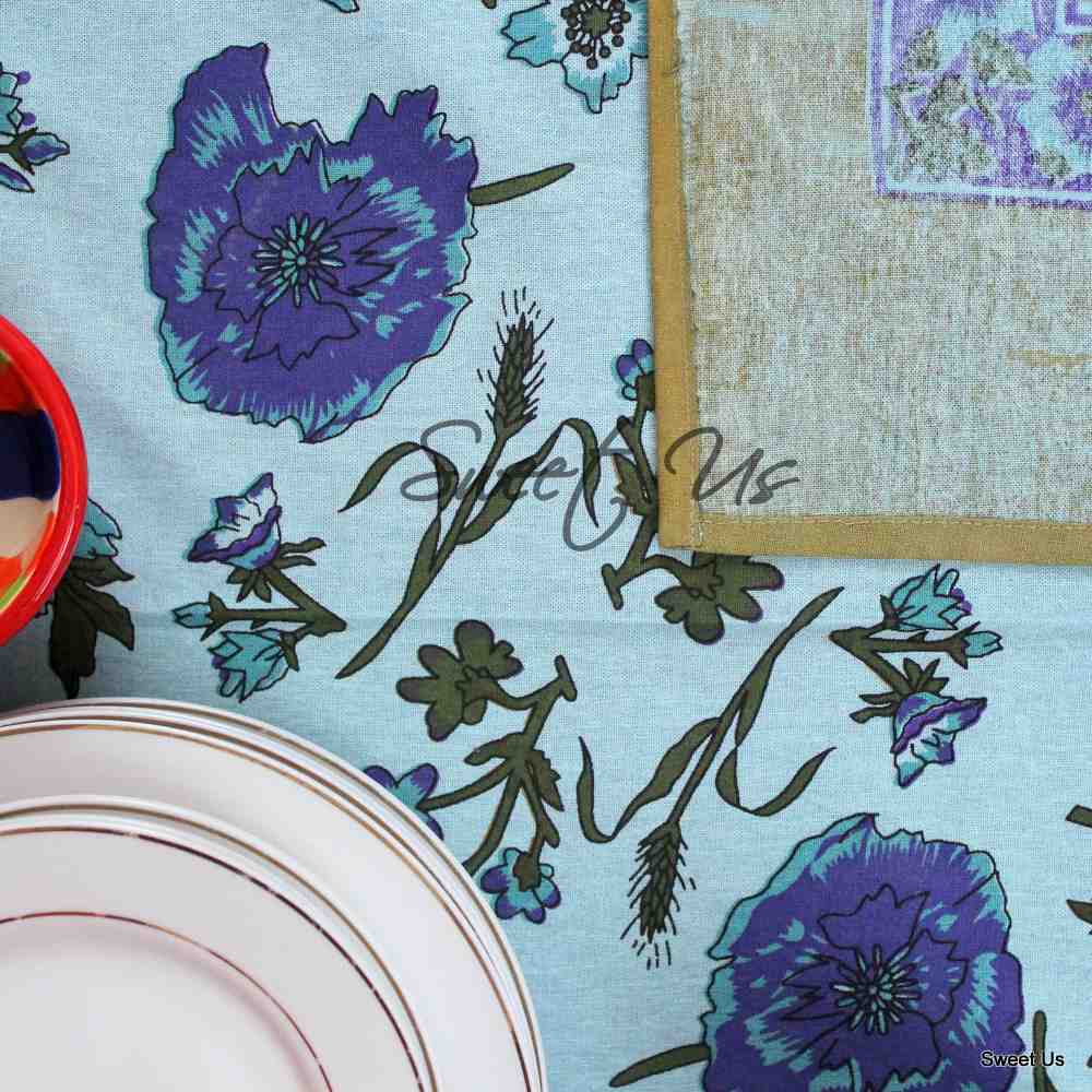 Cotton Floral Tablecloth Rectangle 70x104 Red Gold Blue Kitchen Dining Linen