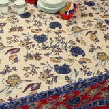 Cotton Floral Tablecloth Rectangle 70x104 Red Gold Blue Kitchen Dining Linen