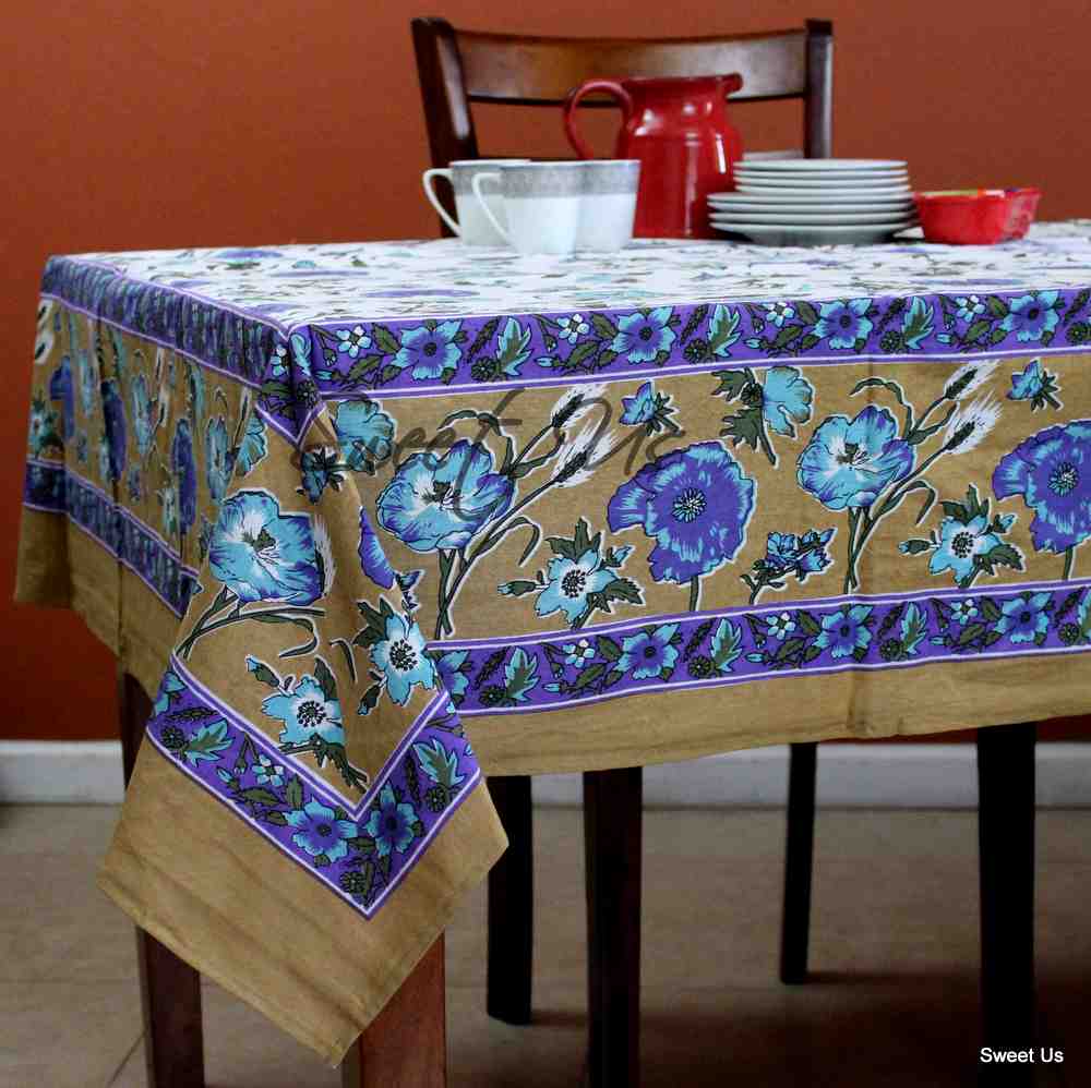 Cotton Floral Tablecloth Rectangle 70x104 Red Gold Blue Kitchen Dining Linen