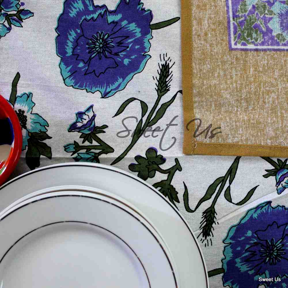 Cotton Floral Tablecloth Rectangle 70x104 Red Gold Blue Kitchen Dining Linen