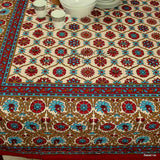 Cotton Floral Geometric Tablecloth for Rectangle Tables Bed sheet Queen Red
