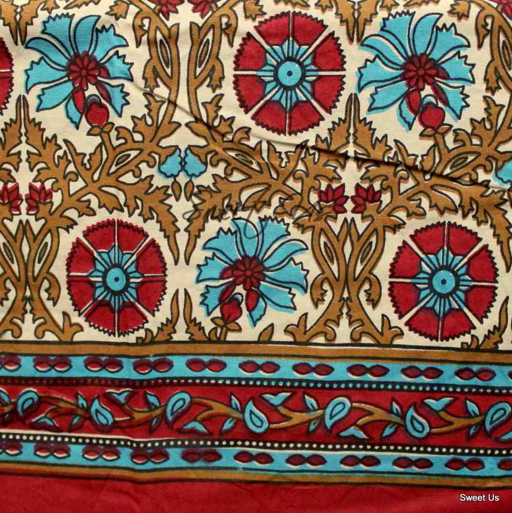 Cotton Floral Geometric Tablecloth for Rectangle Tables Bed sheet Queen Red