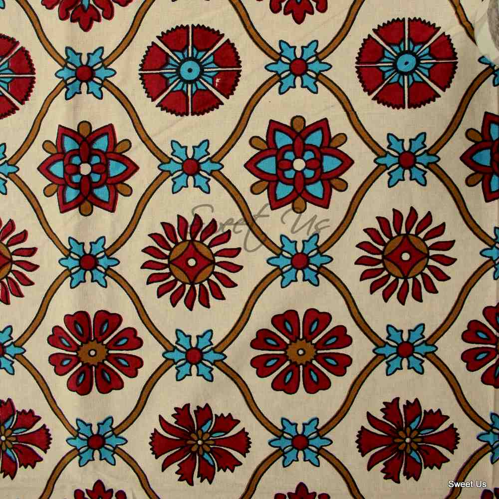 Cotton Floral Geometric Tablecloth for Rectangle Tables Bed sheet Queen Red