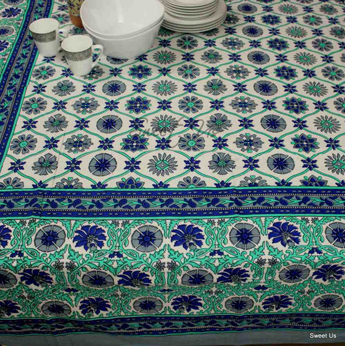 Zinnia Mosaic Cotton Floral Tablecloth Rectangle — Laguna - Sweet Us
