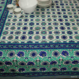 Cotton Floral Geometric Tablecloth Rectangle Blue Turquoise Gray White