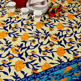 Cotton Floral Tablecloth Rectangle 70x104 Blue Gold Kitchen Dining Linen