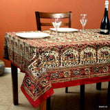 Block Print Floral Paisley Elephant Tablecloth Rectangle 70x102 Beige Gold Red