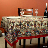 Block Print Floral Paisley Elephant Tablecloth Rectangle 70x102 Beige Red Blue