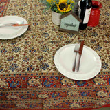 Block Print Floral Paisley Tablecloth Rectangle 70x102 Beige Gold Red Blue