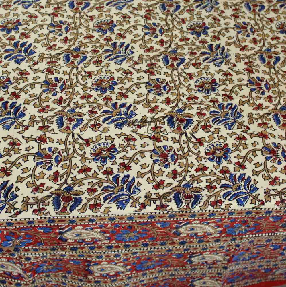 Block Print Floral Paisley Tablecloth Rectangle 70x102 Beige Gold Red Blue