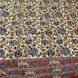 Block Print Floral Paisley Tablecloth Rectangle 70x102 Beige Gold Red Blue