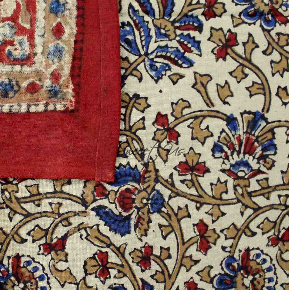 Block Print Floral Paisley Tablecloth Rectangle 70x102 Beige Gold Red Blue
