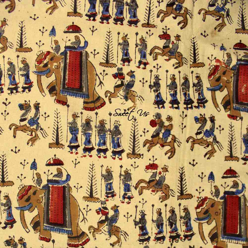 Block Print Floral Paisley Elephant Tablecloth Rectangle 70x102 Beige Red Blue