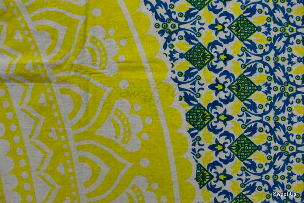 Cotton Tie Dye Floral Tablecloth Rectangle White Orange Blue Green Dining Linen