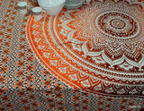 Cotton Tie Dye Floral Tablecloth Rectangle White Orange Blue Green Dining Linen