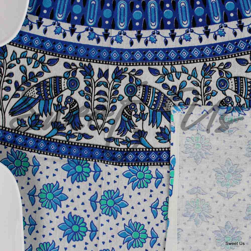 Elephant Mandala Cotton Tablecloth Rectangle Bed Sheet Full Blue Green Red