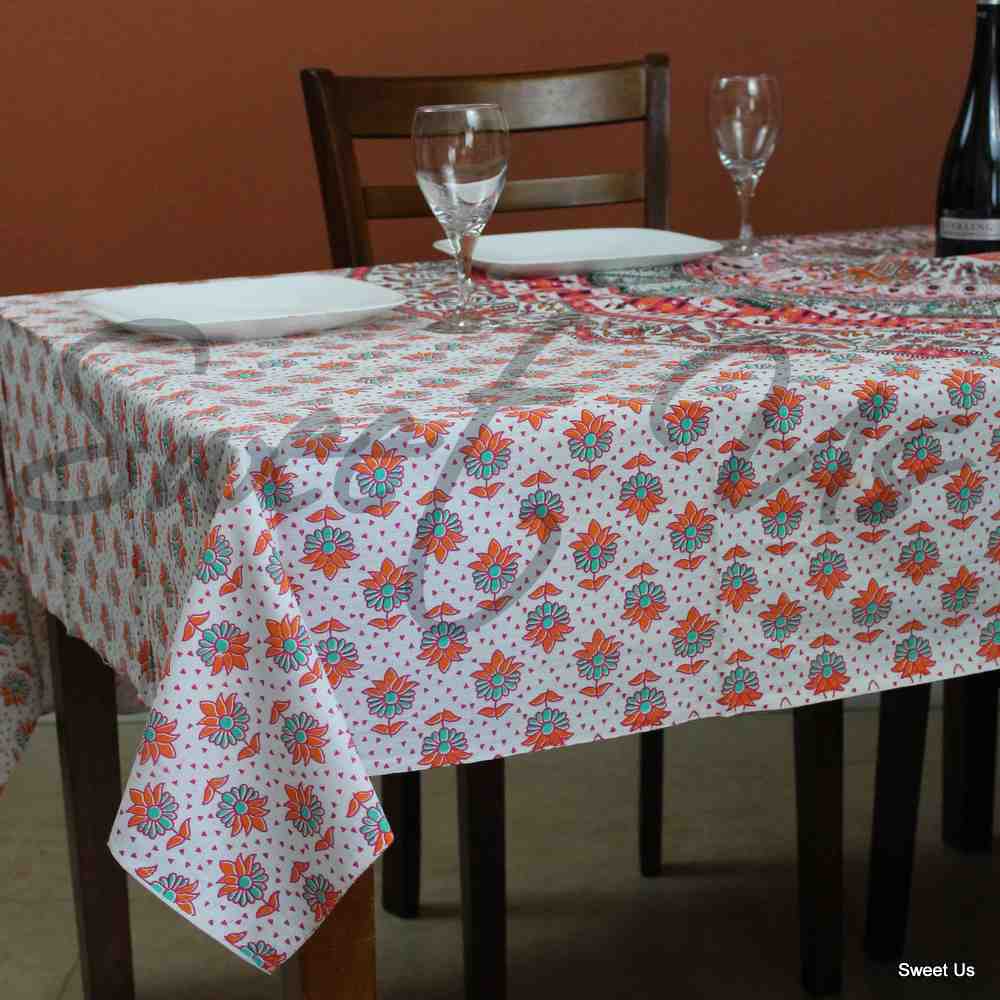 Elephant Mandala Cotton Tablecloth Rectangle Bed Sheet Full Blue Green Red