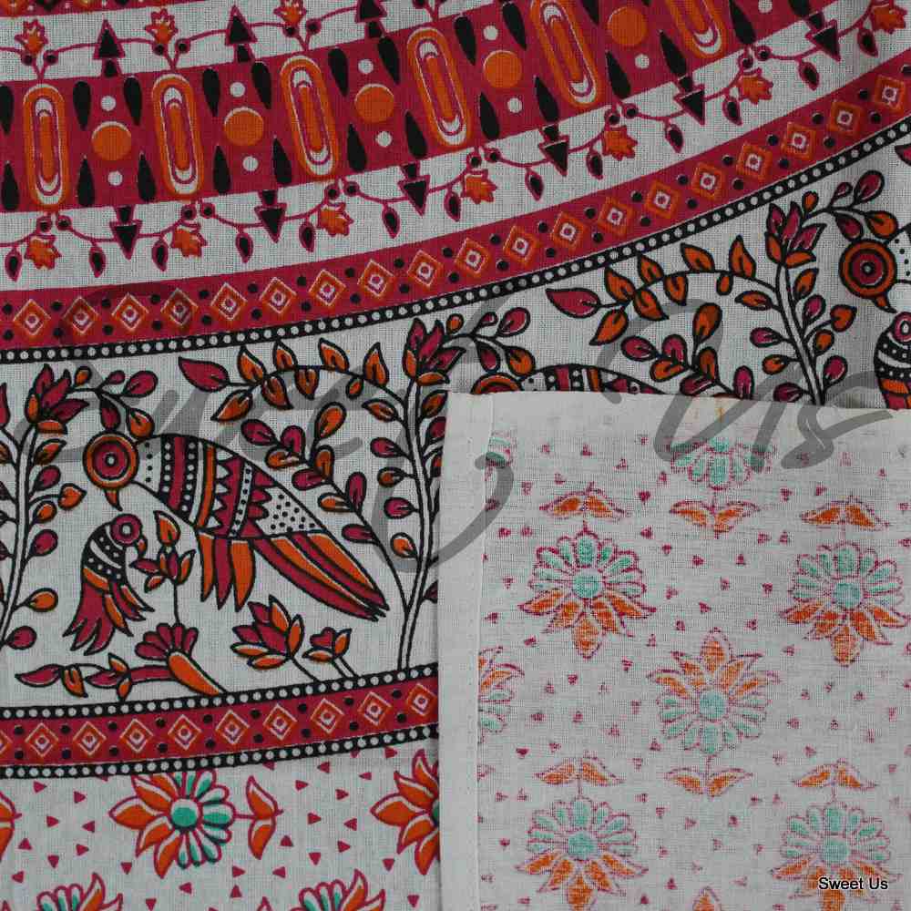 Elephant Mandala Cotton Tablecloth Rectangle Bed Sheet Full Blue Green Red