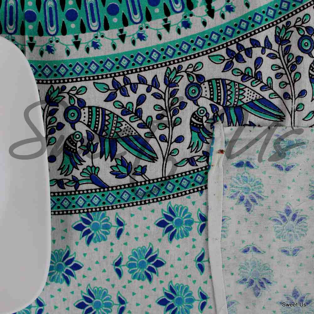 Elephant Mandala Cotton Tablecloth Rectangle Bed Sheet Full Blue Green Red