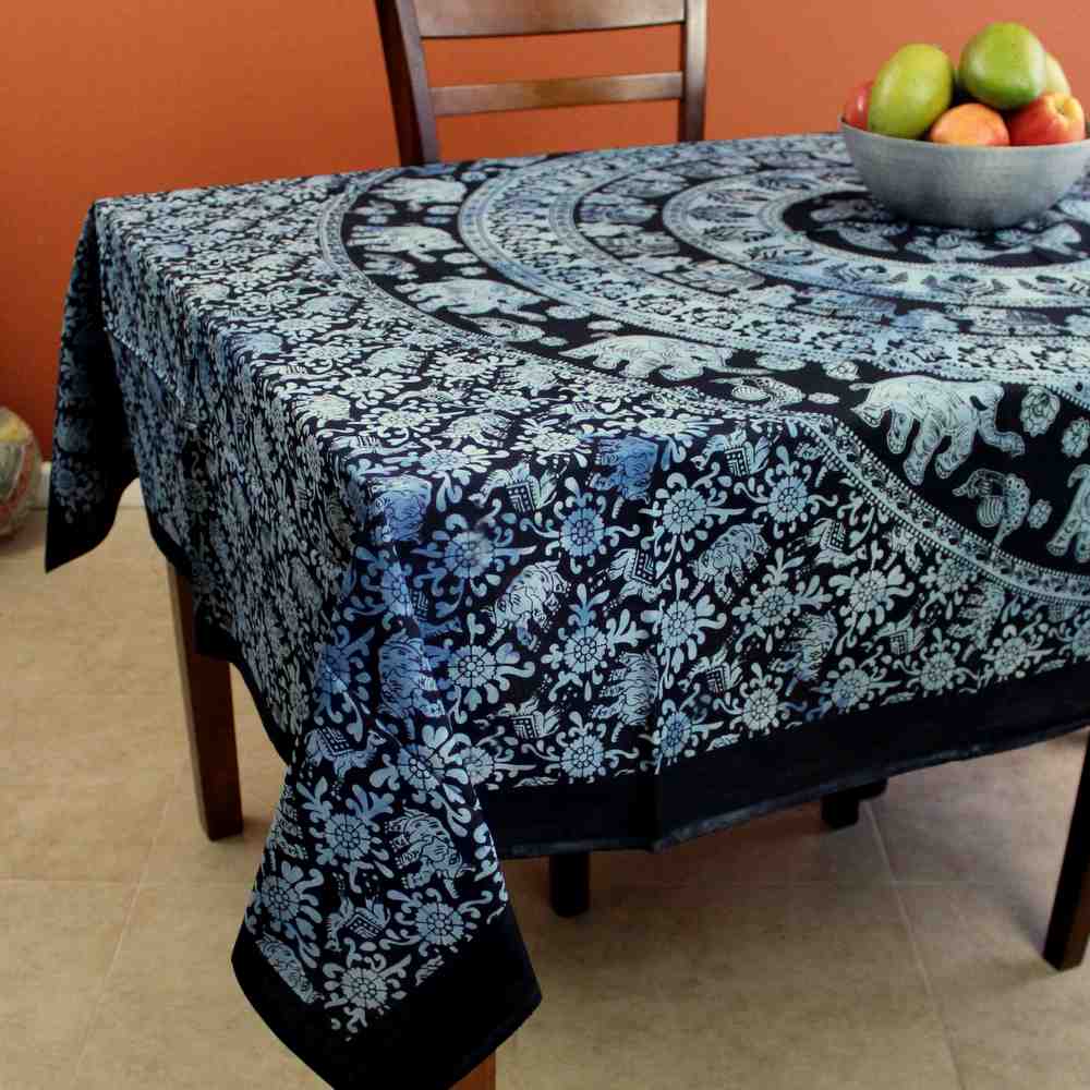 Cotton Elephant Mandala Tablecloth Rectangle Bedspread Beach Sheet Dorm Black White - Sweet Us