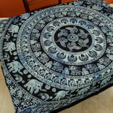 Cotton Elephant Mandala Tablecloth Rectangle Bedspread Beach Sheet Dorm Black White - Sweet Us