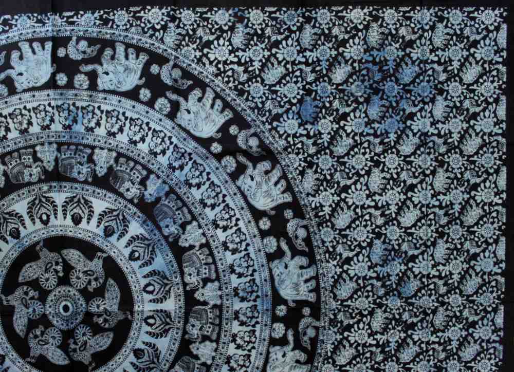 Cotton Elephant Mandala Tablecloth Rectangle Bedspread Beach Sheet Dorm Black White - Sweet Us