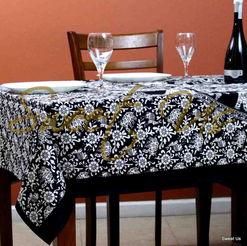 Cotton Elephant Mandala floral Tablecloth Rectangle 60x90 Black White Blue