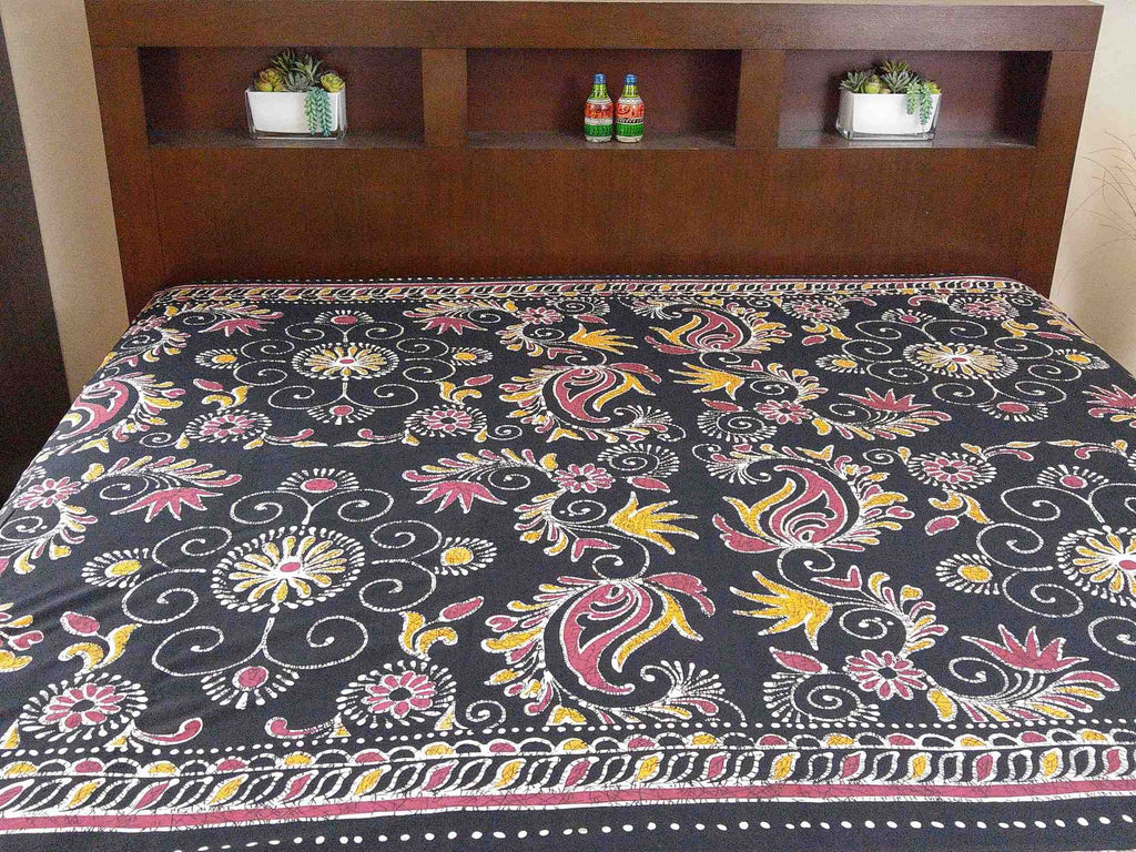 Handmade 100% Cotton Floral Batik Bedspread Coverlet Bed Sheet Tapestry Tablecloth Throw Twin Black Red - Sweet Us