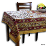 Paisley Mandala Cotton Tablecloth 64x90 Rectangle Brick Red Golden Brown - Sweet Us