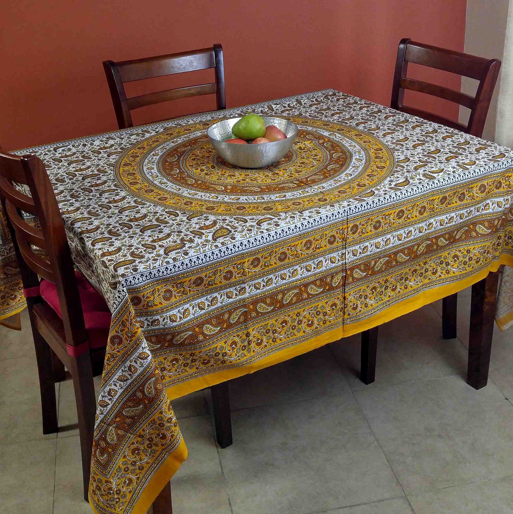 Paisley Mandala Cotton Tablecloth 64x90 Rectangle Brick Red Golden Brown - Sweet Us