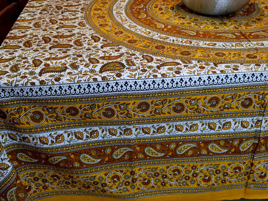 Paisley Mandala Cotton Tablecloth 64x90 Rectangle Brick Red Golden Brown - Sweet Us