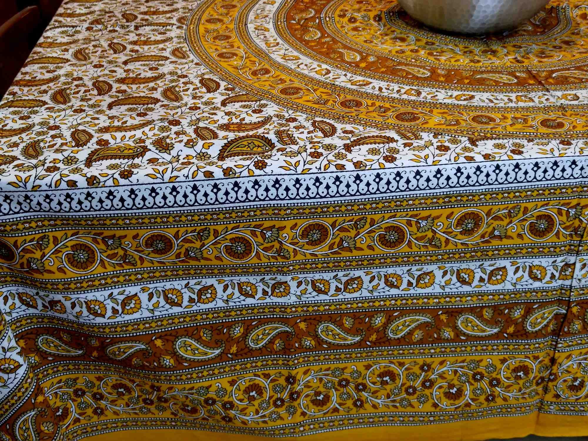 Paisley Mandala Cotton Tablecloth 64x90 Rectangle Brick Red Golden Brown - Sweet Us