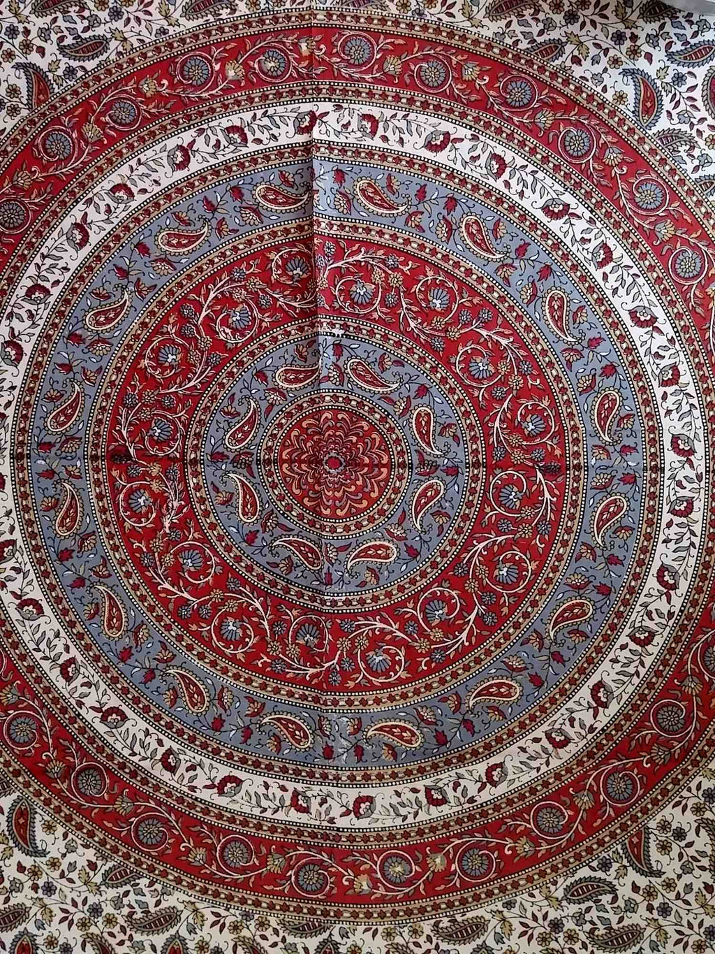 Handmade 100% Cotton Paisley Mandala Tapestry Tablecloth Coverlet 87x90 Red Grey - Sweet Us
