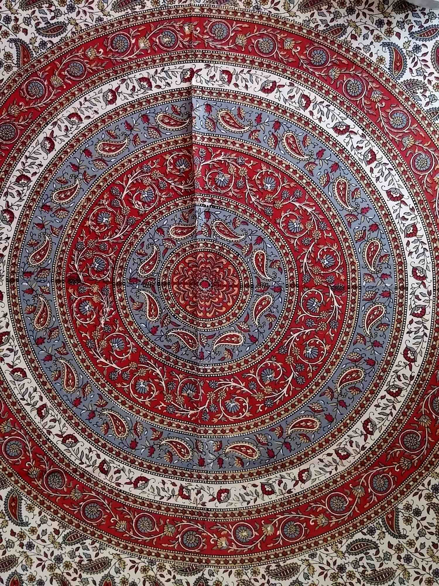 Handmade 100% Cotton Paisley Mandala Tapestry Tablecloth Coverlet 87x90 Red Grey - Sweet Us