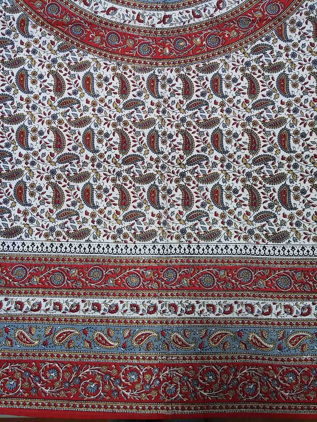 Handmade 100% Cotton Paisley Mandala Tapestry Tablecloth Coverlet 87x90 Red Grey - Sweet Us
