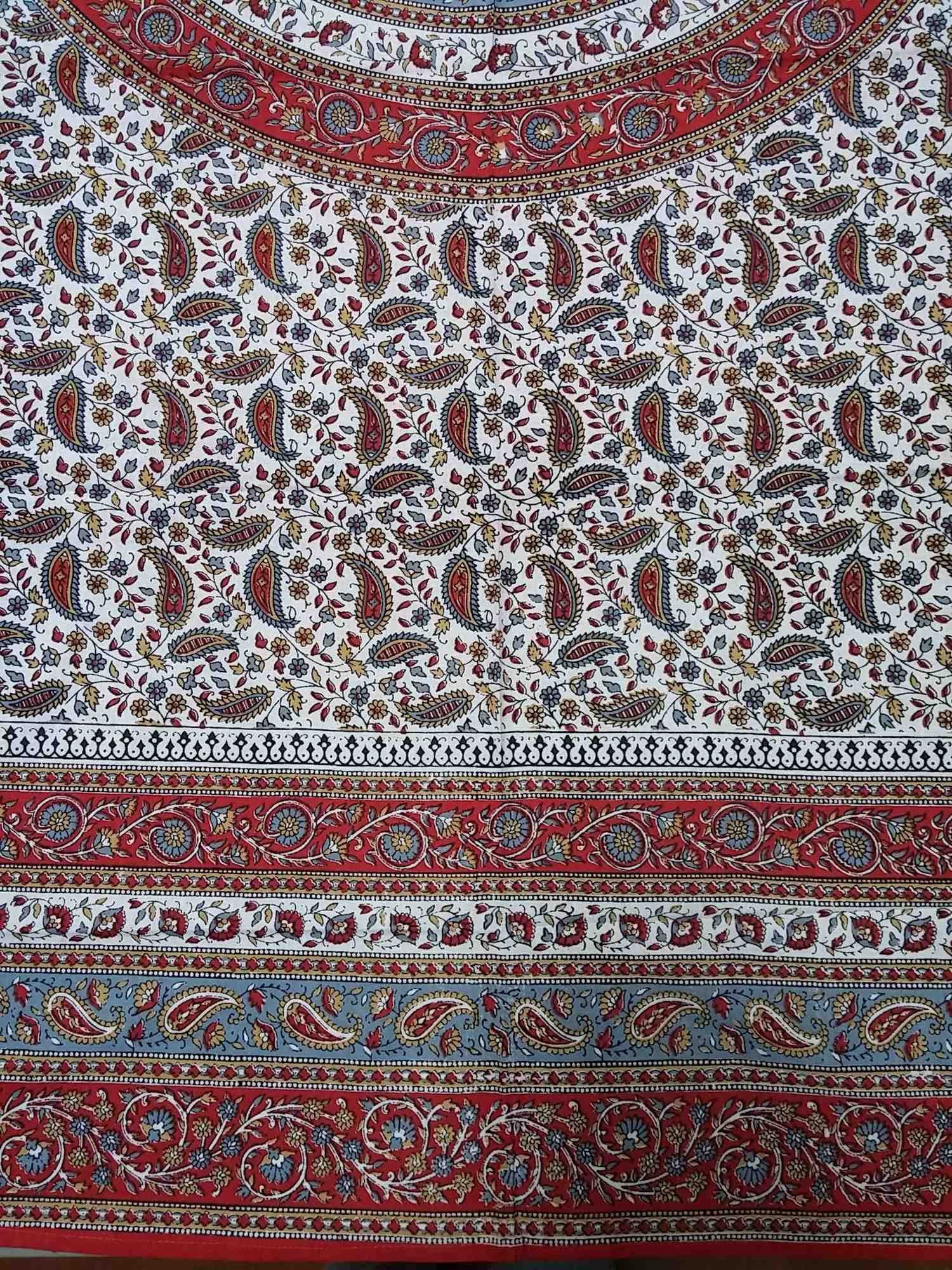 Handmade 100% Cotton Paisley Mandala Tapestry Tablecloth Coverlet 87x90 Red Grey - Sweet Us