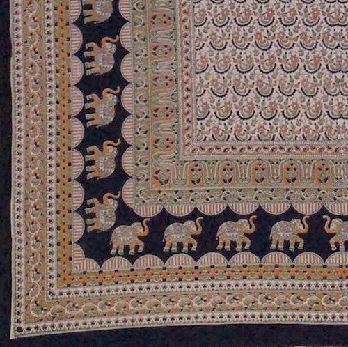 Handmade 100% Cotton Mandala Elephant Tapestry Tablecloth Coverlet Twin Earthy - Sweet Us