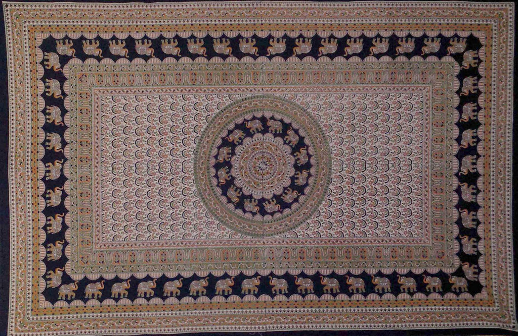 Handmade 100% Cotton Mandala Elephant Tapestry Tablecloth Coverlet Twin Earthy - Sweet Us