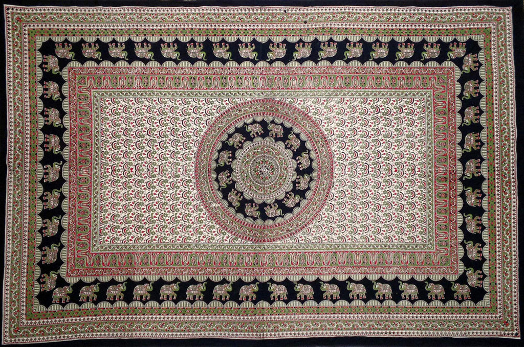 Handmade 100% Cotton Mandala Elephant Tapestry Tablecloth Coverlet Twin Reds - Sweet Us