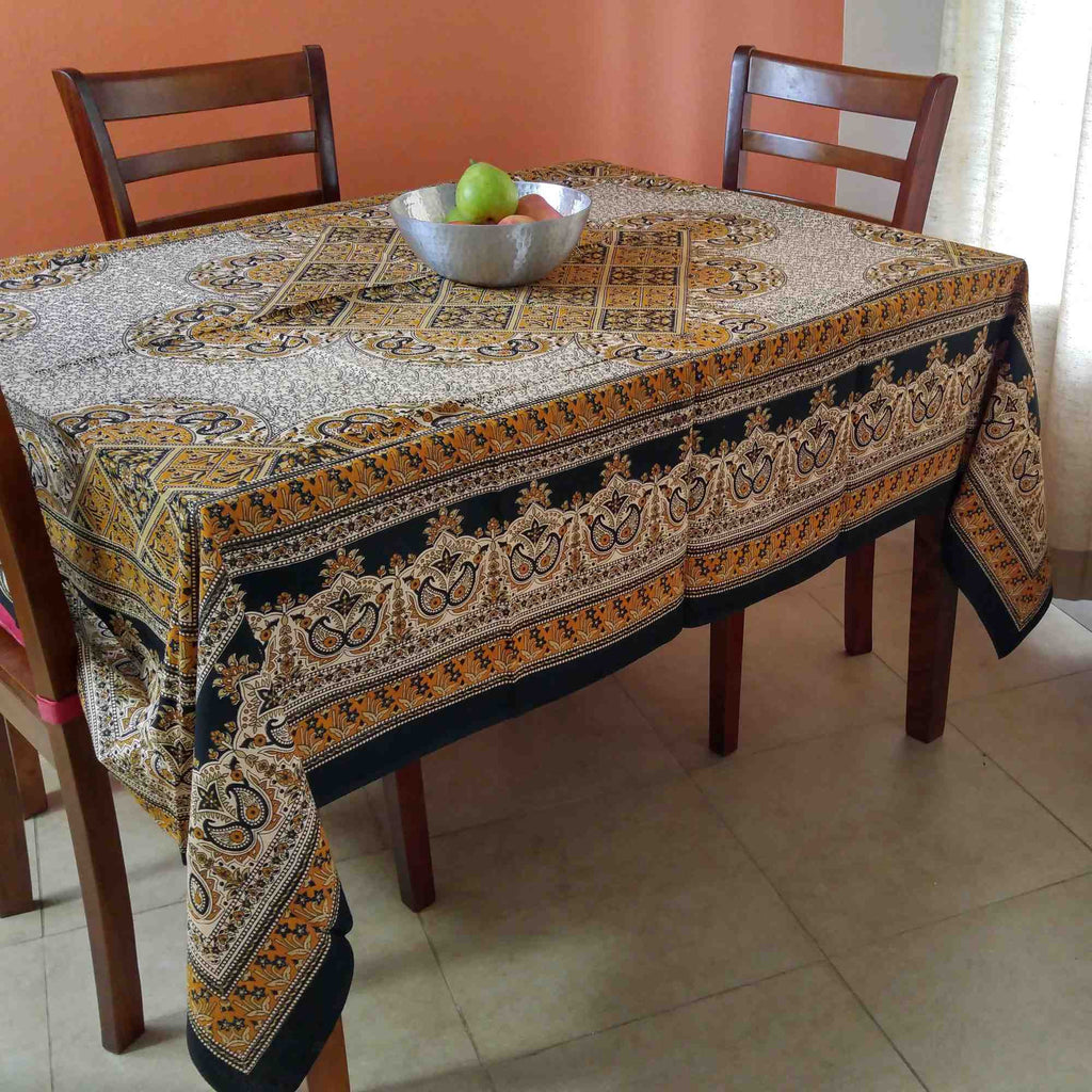 Handmade Cotton Jaipur Paisley Mandala Geometric Tapestry Tablecloth Spread Tan - Sweet Us