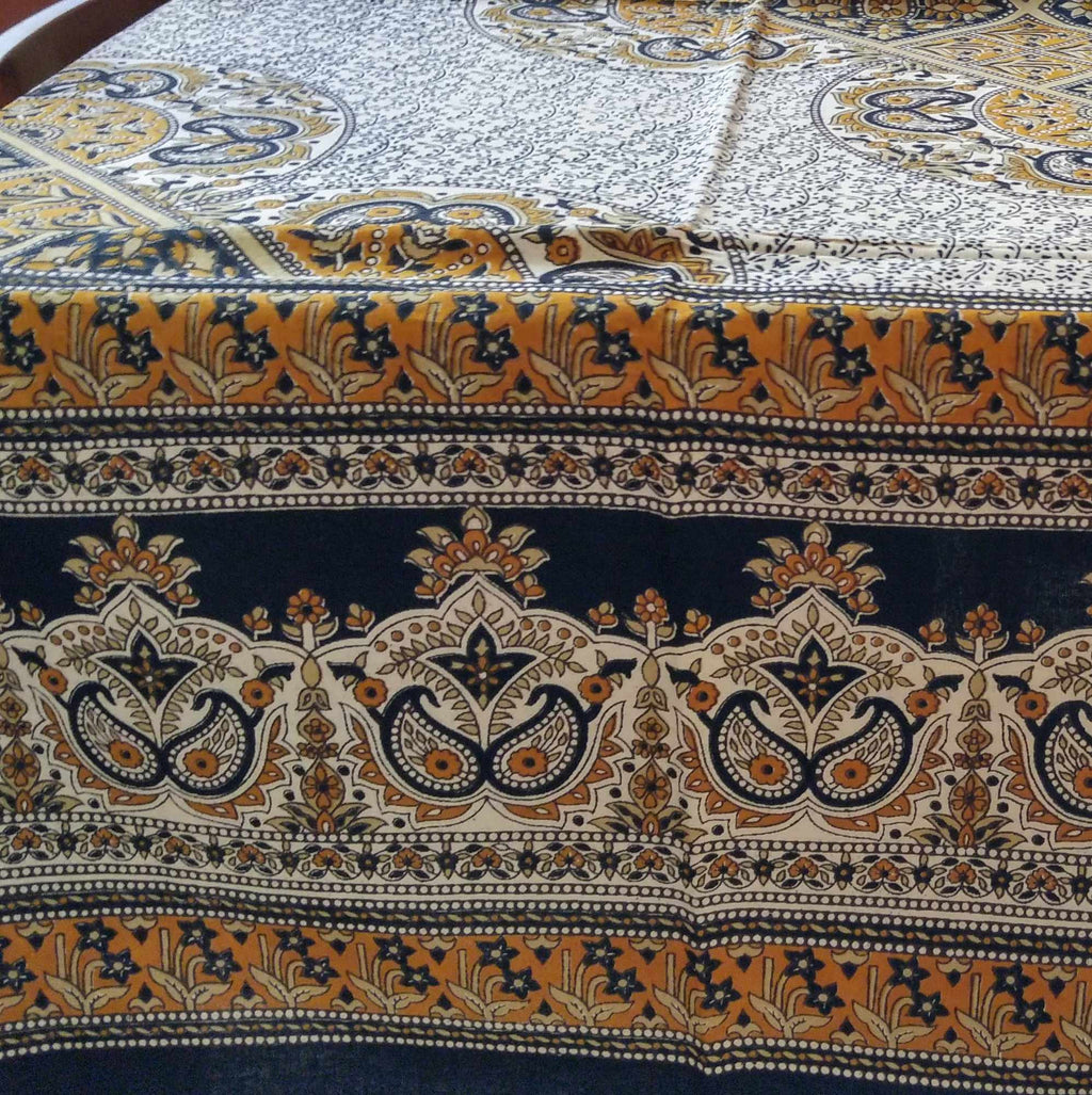 Handmade Cotton Jaipur Paisley Mandala Geometric Tapestry Tablecloth Spread Tan - Sweet Us