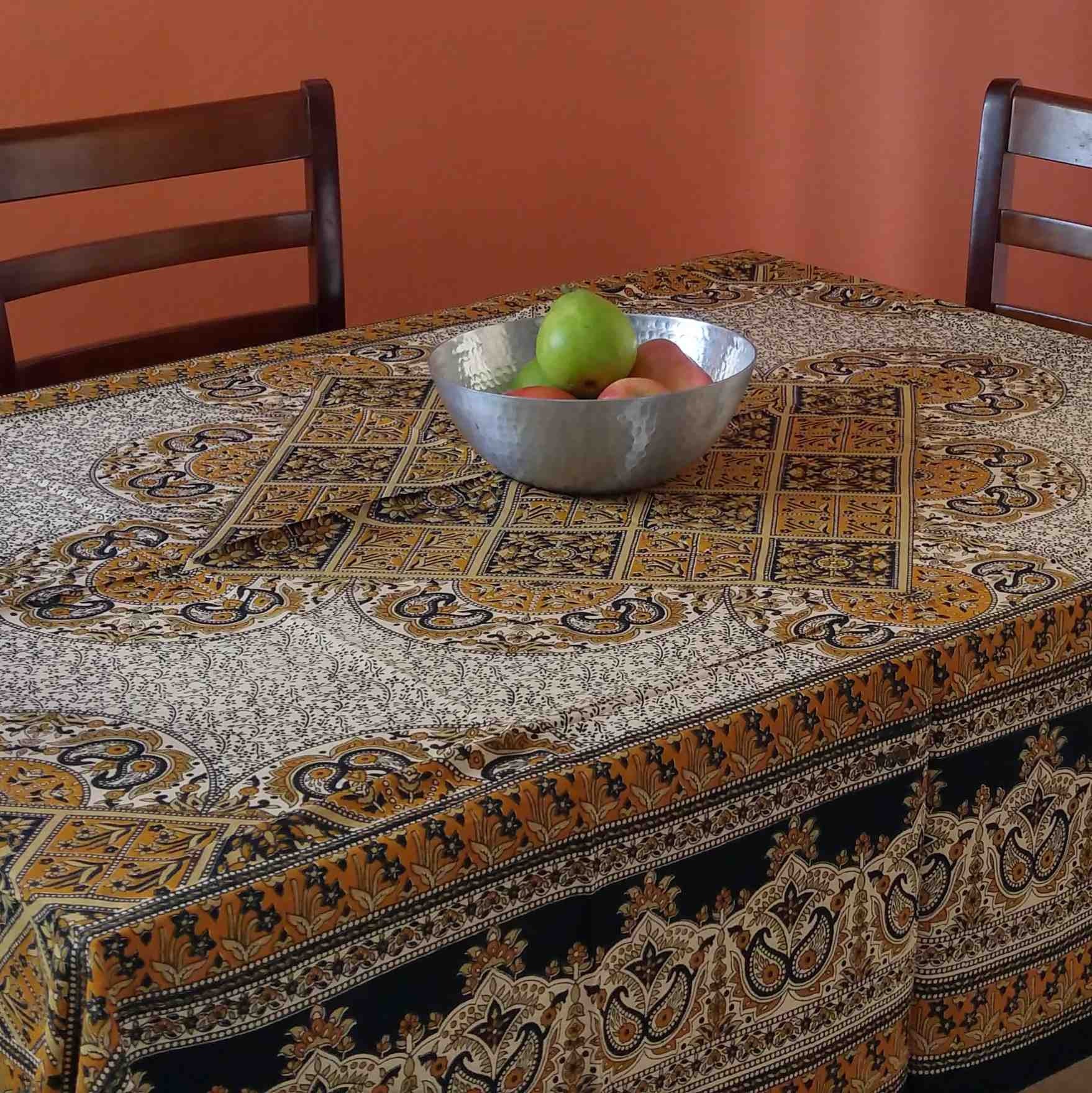 Handmade Cotton Jaipur Paisley Mandala Geometric Tapestry Tablecloth Spread Tan - Sweet Us