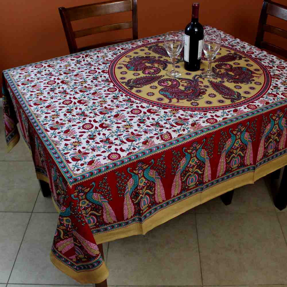 Cotton Peacock Floral Red Tablecloth Rectangle Wall Tapestry Bed sheet Queen - Sweet Us