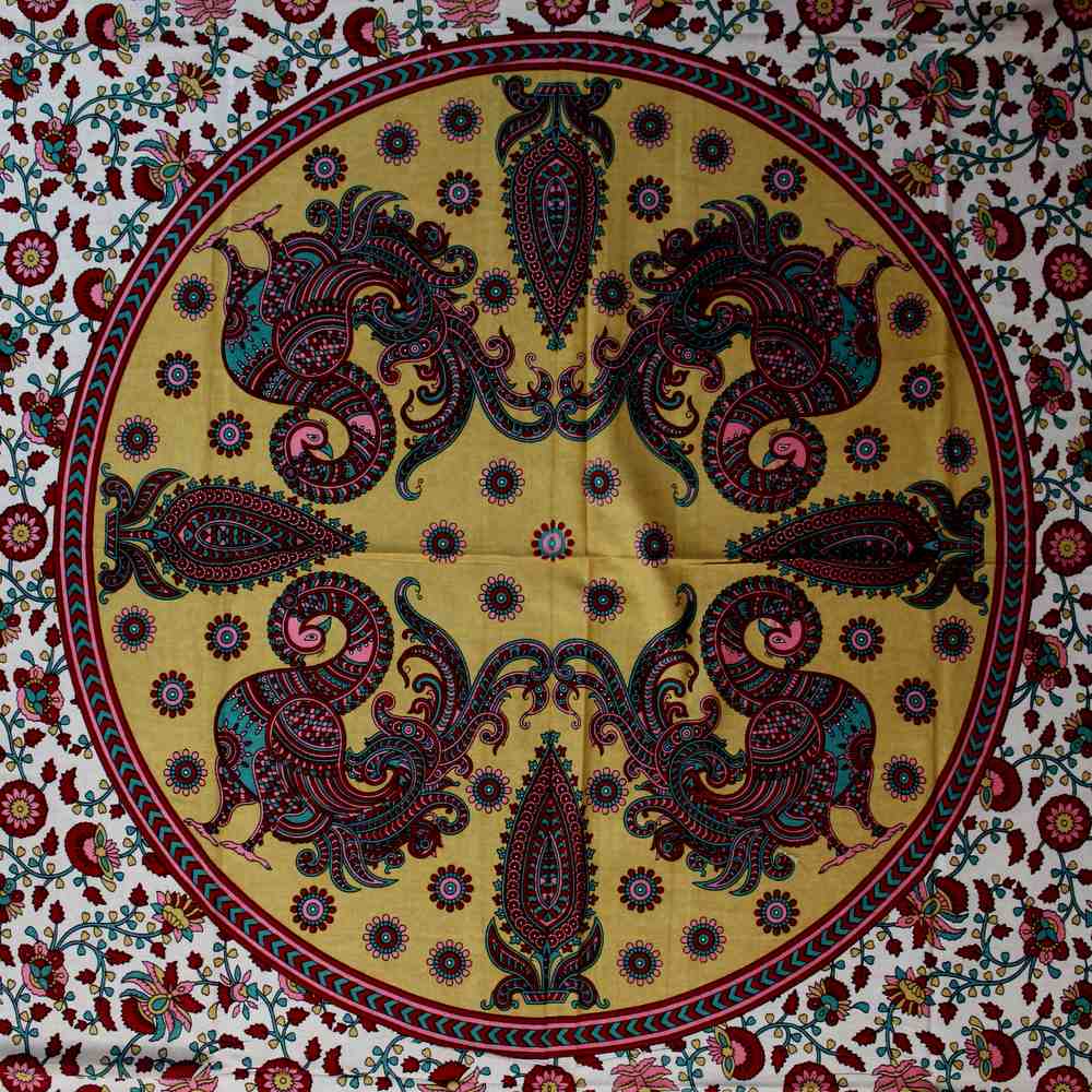 Cotton Peacock Floral Red Tablecloth Rectangle Wall Tapestry Bed sheet Queen - Sweet Us