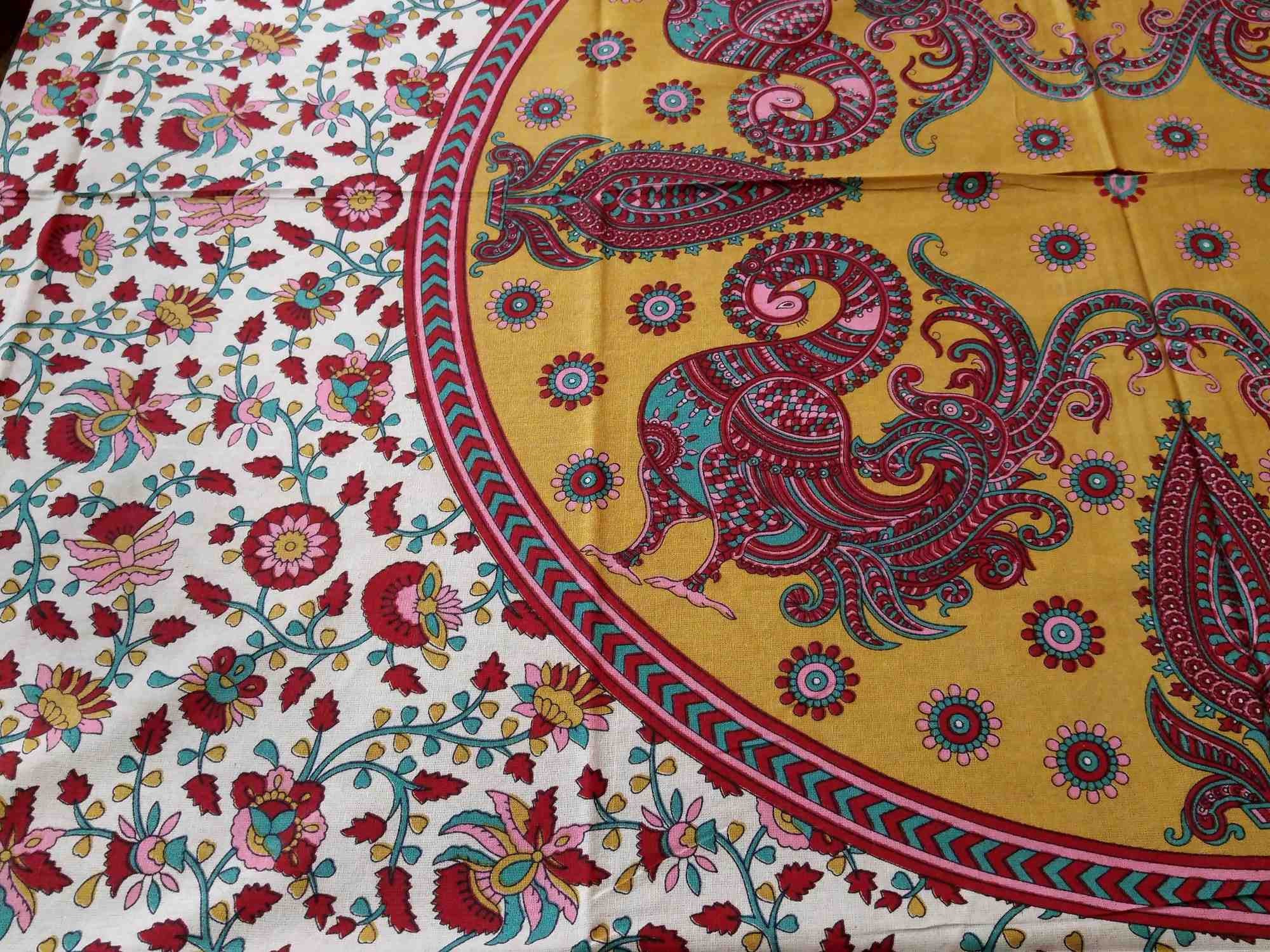 Cotton Peacock Floral Red Tablecloth Rectangle Wall Tapestry Bed sheet Queen - Sweet Us