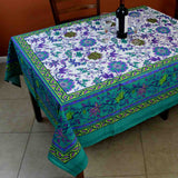 Cotton Floral Tablecloth Rectangle 64x90 Thin Bedspread Blue Green Aquamarine - Sweet Us