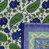 Cotton Paisley Floral Tablecloth Rectangle 85x90 Blue Green White