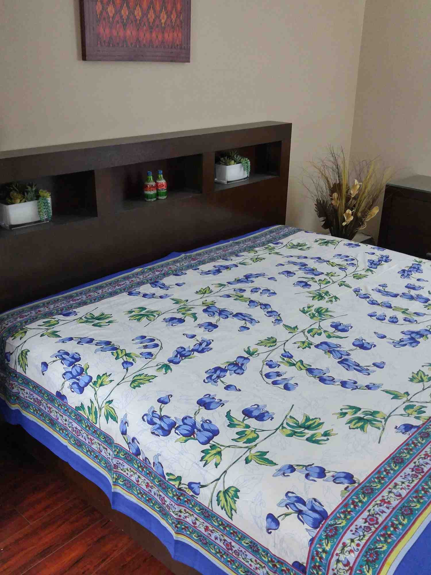 Cotton French Floral Tapestry Tablecloth Rectangular Spread Twin, Full Blue - Sweet Us