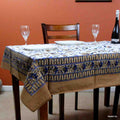 Cotton Floral Tablecloth Rectangle White Brown Green Blue Kitchen Linen - Sweet Us