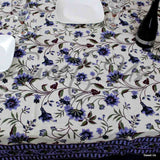 Cotton Floral Tablecloth Rectangle White Brown Green Blue Kitchen Linen